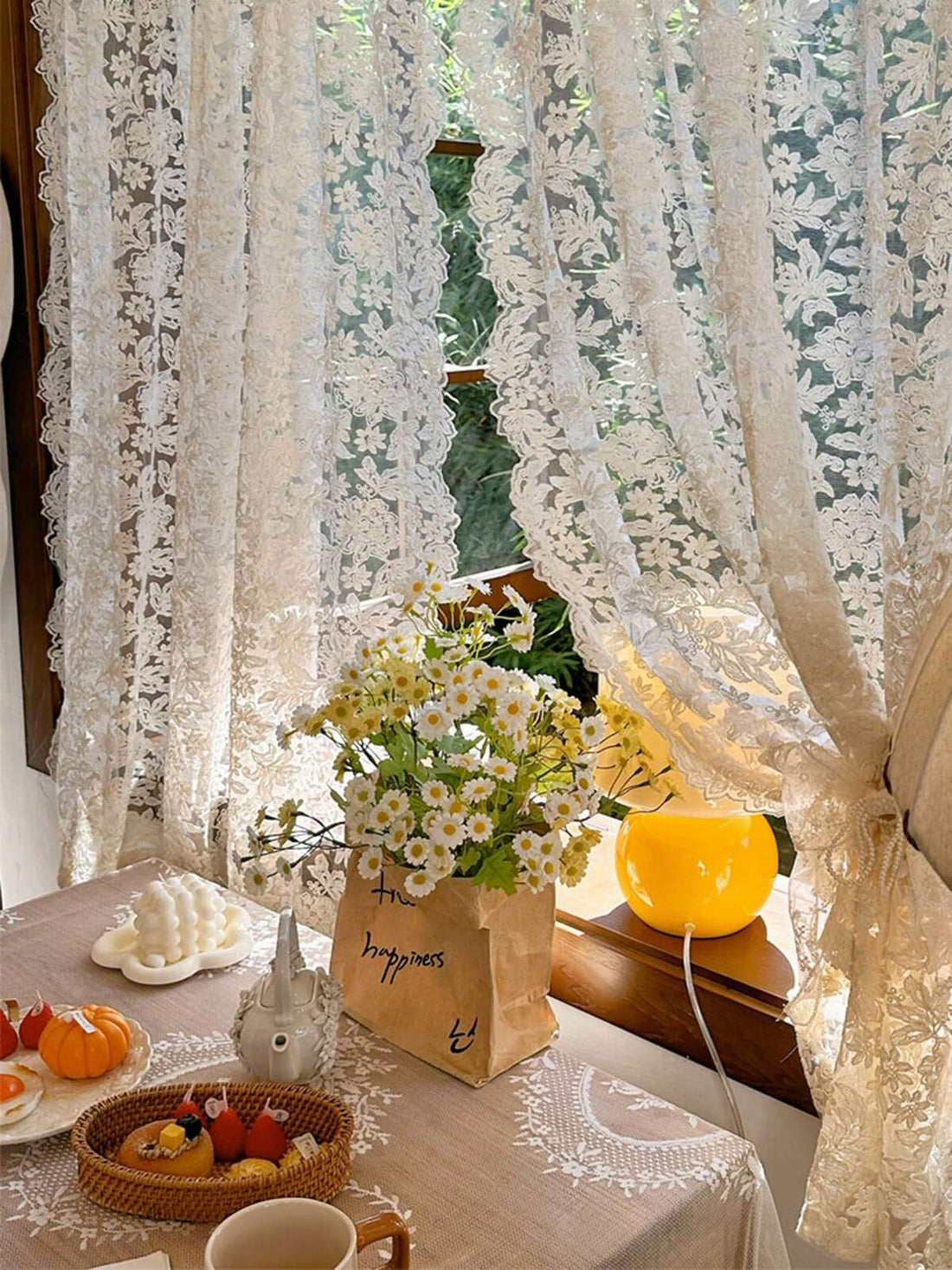 1 Set Vintage Jacquard Sheer Curtain With Rod Pocket, Polyester Lace Embroidered Decorative Panel, Suitable For Bedroom, Kitchen, Dining Room - Washable, No Lining, Romantic Theme, All Season