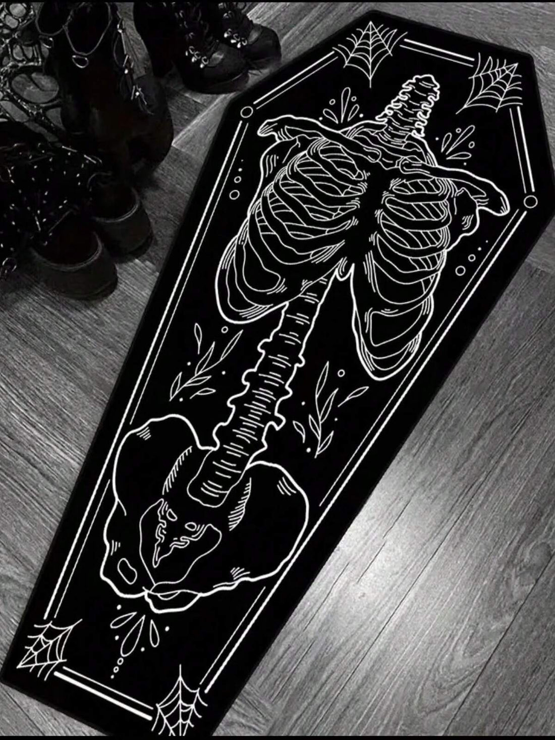 1pc Asymmetrical Gothic Jester Casket Style Design Bedroom Bedside Rug, Home Decor