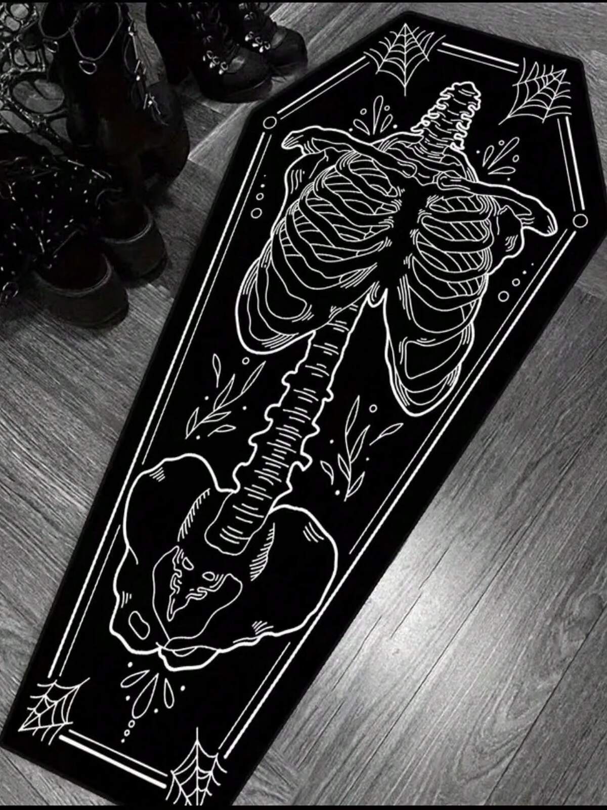 1pc Asymmetrical Gothic Jester Casket Style Design Bedroom Bedside Rug, Home Decor