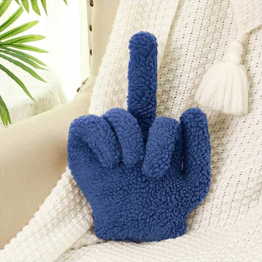 Small Middle Finger Decorative Pillow 13.78 X 9.84 In Funny Shaped Sherpa Fleece Throw Pillow Warm Soft Plush Emoticon Cushion Middle Finger Decor For Couch Gag Gift(Navy Blue)
