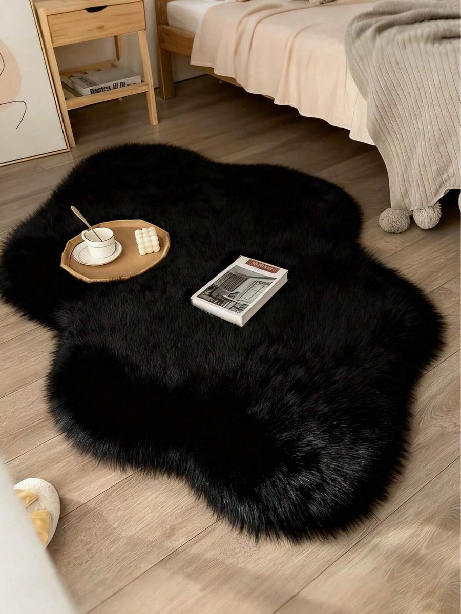 1pc Soft & Fluffy Black Shag Rug, Comfortable For Bedroom, Living Room, Study, Office, Entryway. This Plush Rug Is Washable, Non-Slip, Cute Design, Suitable For Indoor Use All Year Round, An Ideal Home Decor Choice