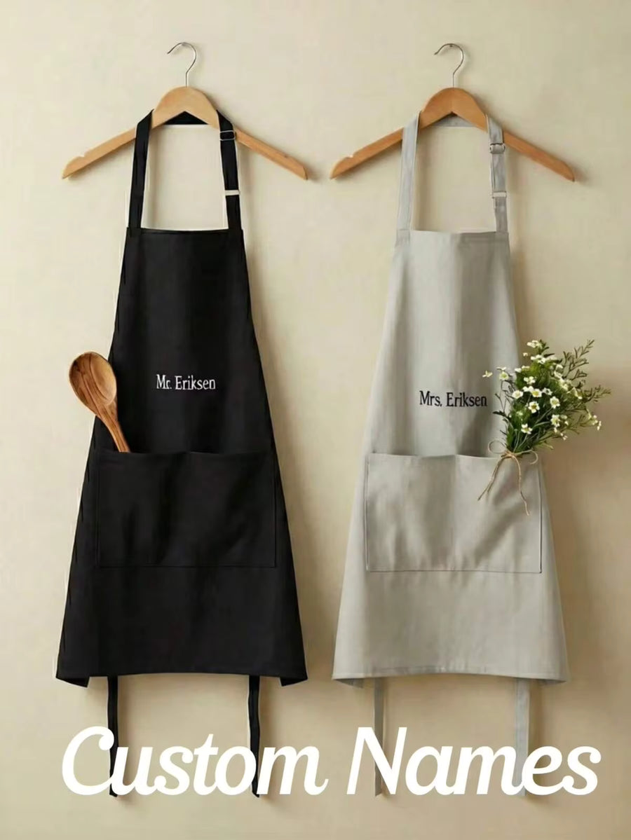Personalized Embroidered Name Apron, Chef Baking Apron For Men Women, Canvas Work Apron With Pockets, Embroidered Kitchen BBQ Bartender Grilling Apron, Thoughtful Gift