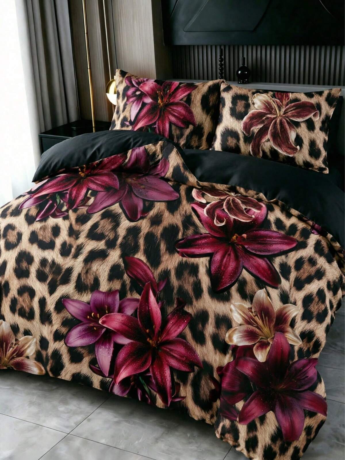 3pcs Bohemian Style Animal Leopard Zebra Stripe Pink Hibiscus Floral Print Bedding Set, Duvet Cover (1pc) + Pillowcases (2pcs, Without Pillow Insert), Soft Comfortable Warm Bedroom/Guest Room/Dorm Decor Set, Rose Plant Print Premium Skin-Friendly Bedding